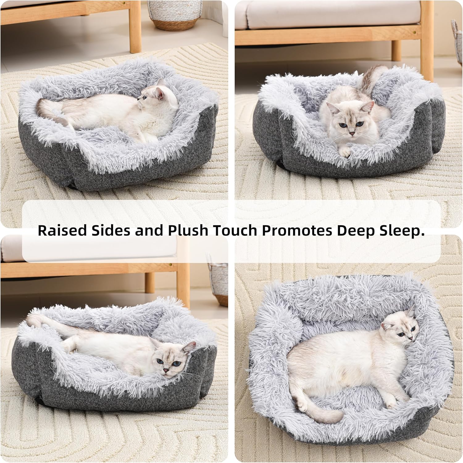 Aalklia Cama para gatos en interiores, sofá calmante, lavable, suave, cálido, esponjoso, con parte inferior antideslizante, gris, 20 x 19 x 6