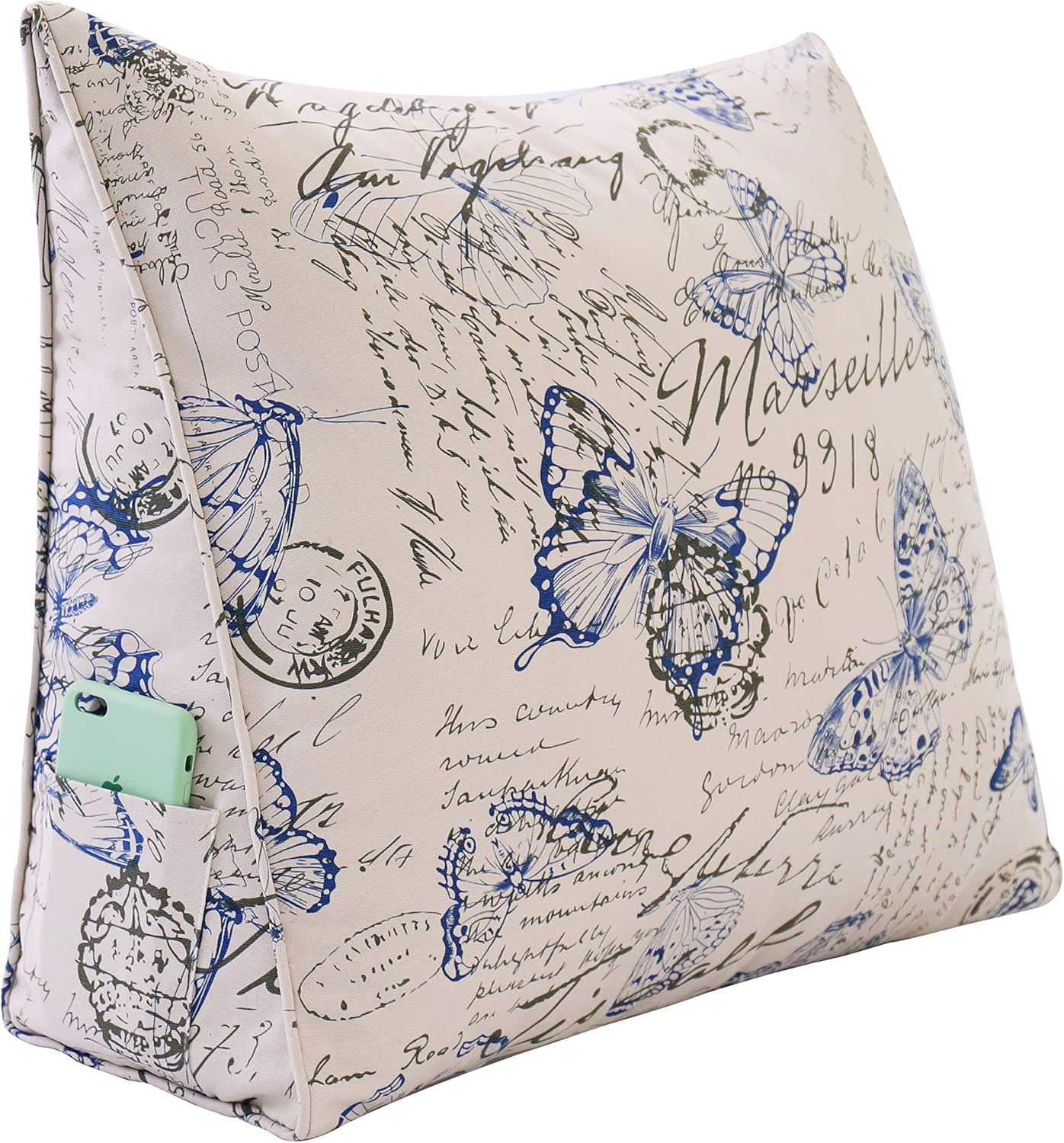 YXCSELL Almohada de cuña para respaldo, almohada de almohada con estampado, almohada de lectura triangular pequeña para sentarse en la cama, soporte