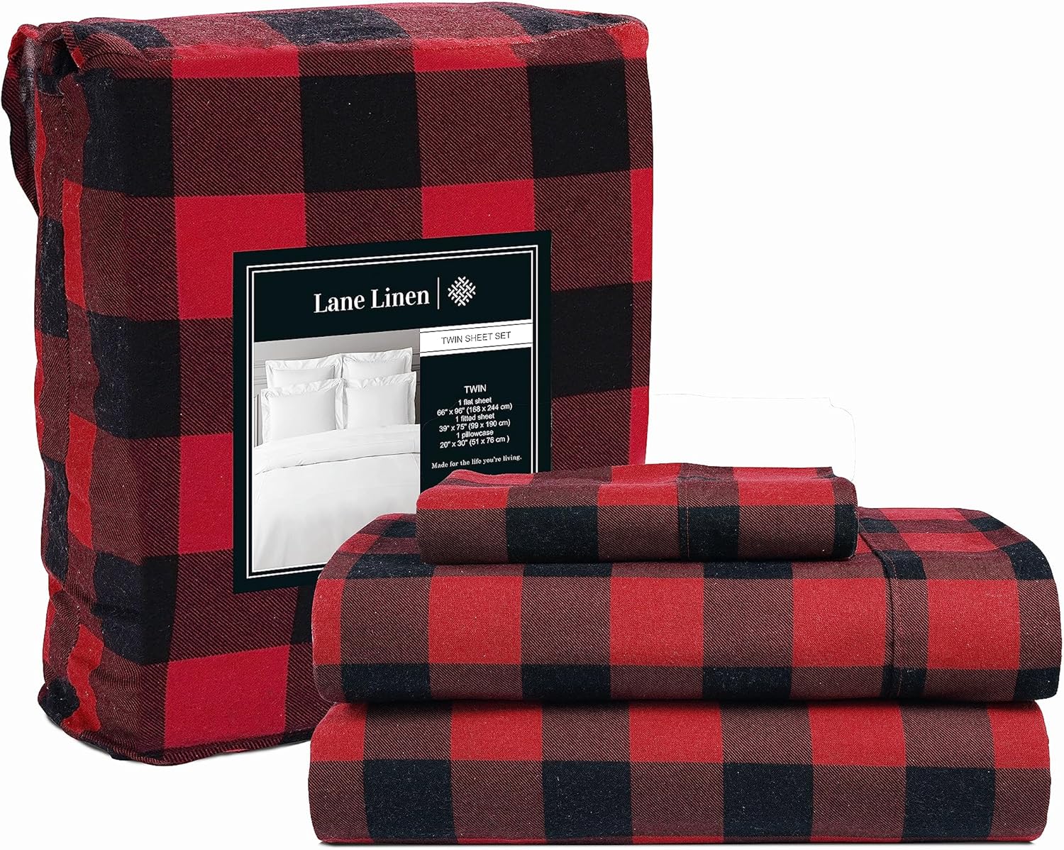 LANE LINEN Juego de sábanas de franela de 100 % algodón individual de 3 piezas, ropa de cama ligera, cepillada para mayor suavidad, cálida,