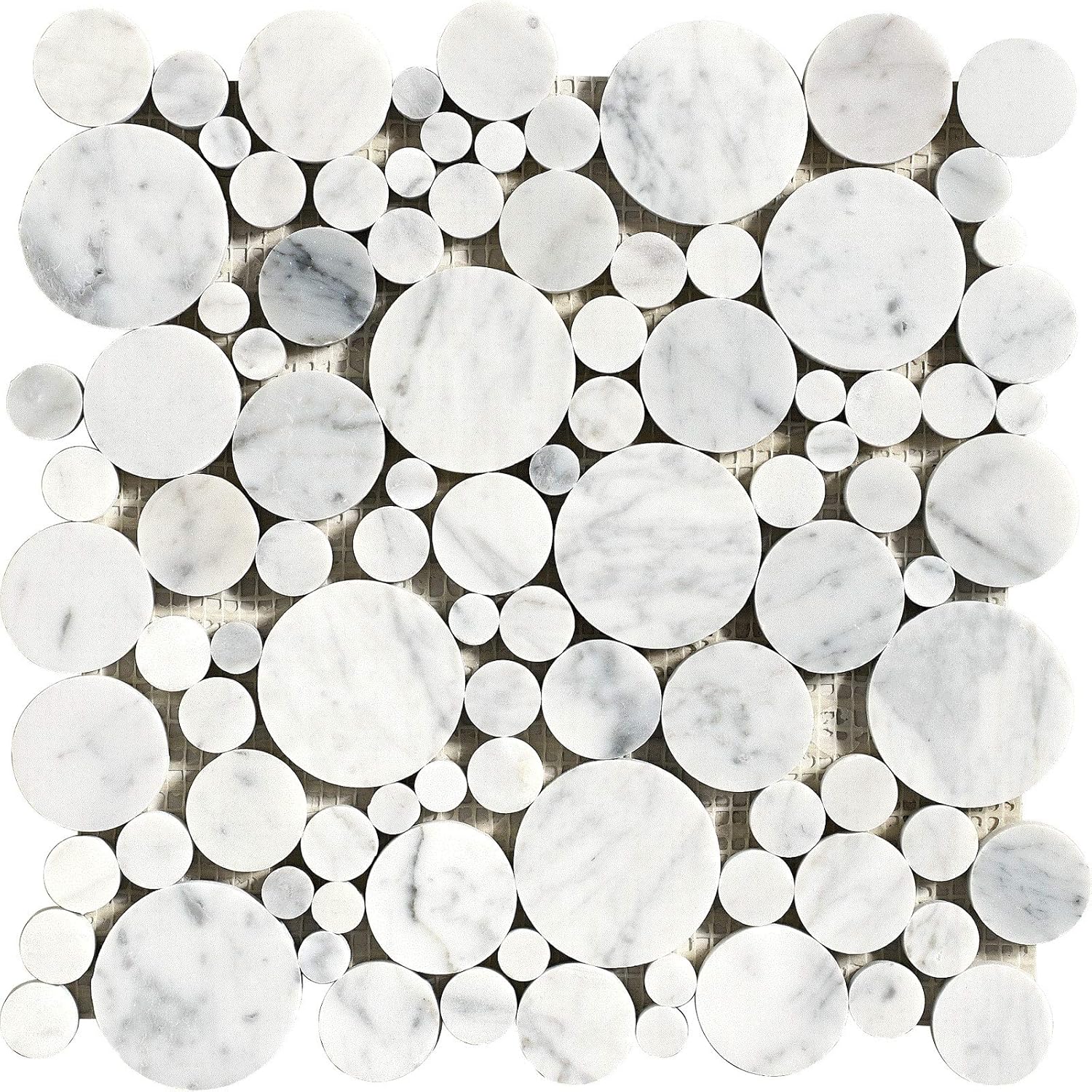 5 hojas de mosaico de mármol para salpicaduras de cocina, suelo de ducha de baño, etc., colección Bolle, redondos mixtos, 12 x 12 x 38 pulgadas,