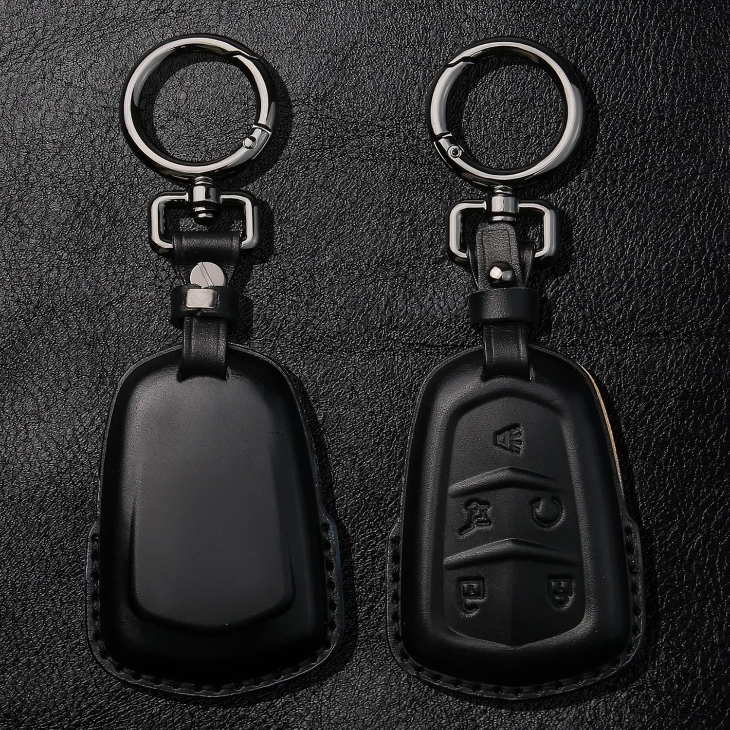 Tukellen Funda de cuero para llavero Cadillac con llavero de cuero, protección completa de 360 grados, compatible con Cadillac Escalade CTS SRX XT5
