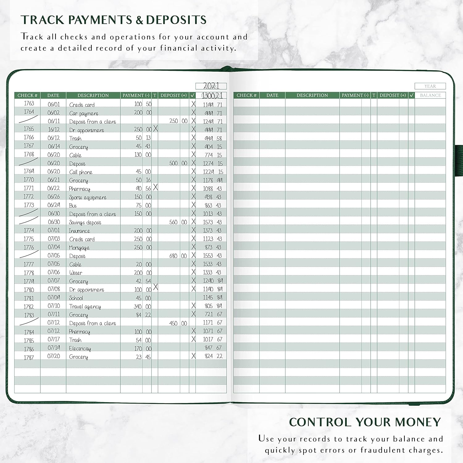 Legend Planner Libro de registro de cheques – Libro contable para pequeñas empresas y uso personal – Registro de chequera para rastrear