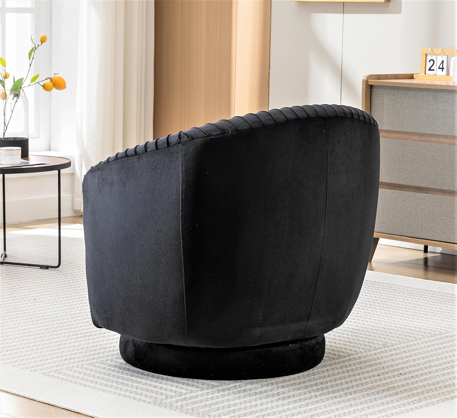 Modern Barrel – Silla giratoria con tapicería de terciopelo de felpa y rotación suave de 360, sofá de un asiento redondo para sala de estar,