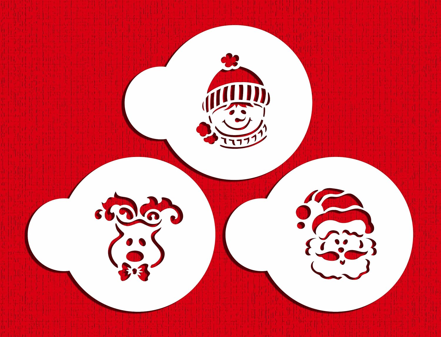 Designer Stencils Juego de plantillas de galletas de vacaciones caprichosas, (muñeco de nieve, reno, Santa), Beigesemitransparente