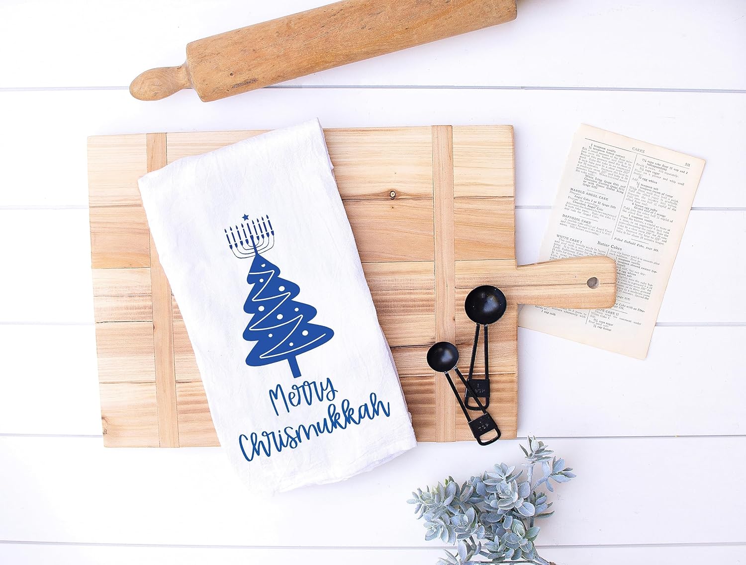 Funny Blended Holiday Christmas and Hanukkah Kitchen Towel, Christmas Tree and Menorah Jewish Dish Towel, Gift for Hostess, Housewarming