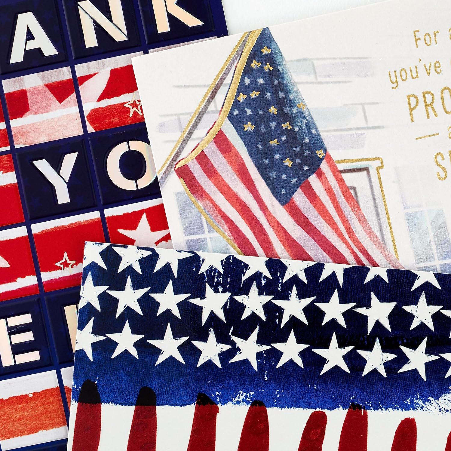 Hallmark Paquete de 3 tarjetas de agradecimiento militares, tarjetas del día de los veteranos (protege y sirve)
