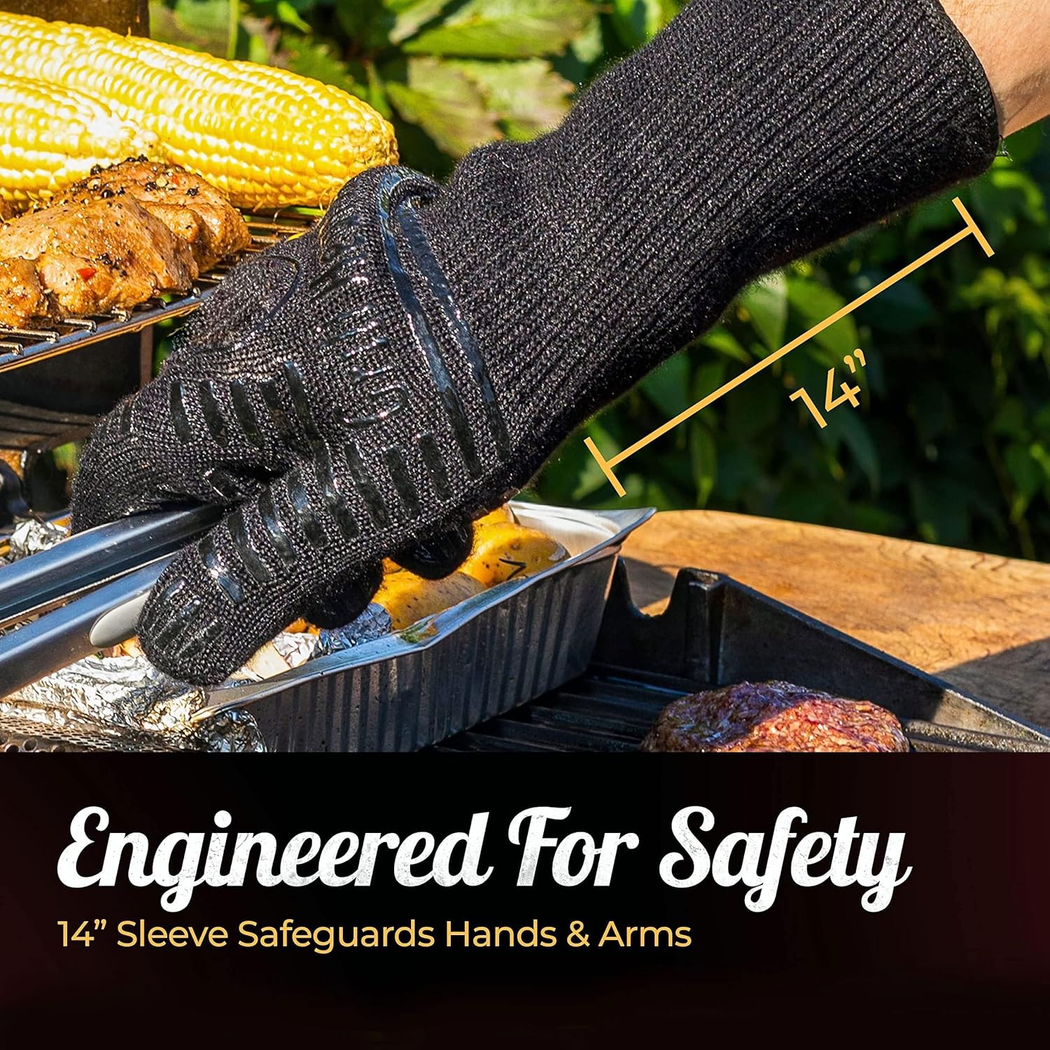 Guantes de barbacoa de silicona resistentes al calor  Protección contra incendios hasta 1472 F  Juego de guantes aislados para barbacoa caliente,