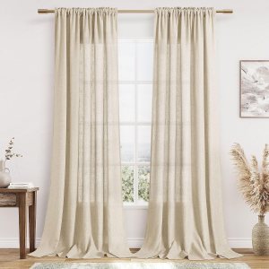 Guken Cortinas de lino de 108 pulgadas de largo para sala de estar o dormitorio, juego de 2 paneles de cortinas semitransparentes con bolsillo para Guken Cortinas de lino de 108 pulgadas de largo para sala de estar o dormitorio, juego de 2 paneles de cortinas semitransparentes con bolsillo para