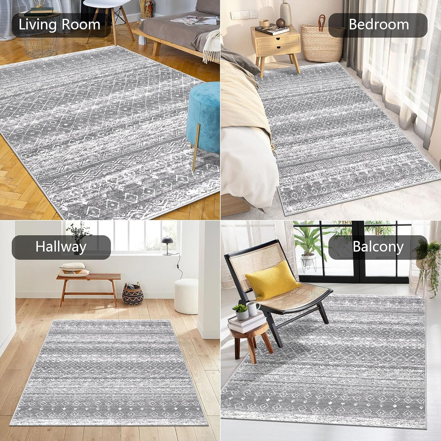 HEBE Alfombra bohemia de 3 x 5 pies, antideslizante, envejecida, con medallón para dormitorio, alfombra lavable para sala de estar, alfombra suave