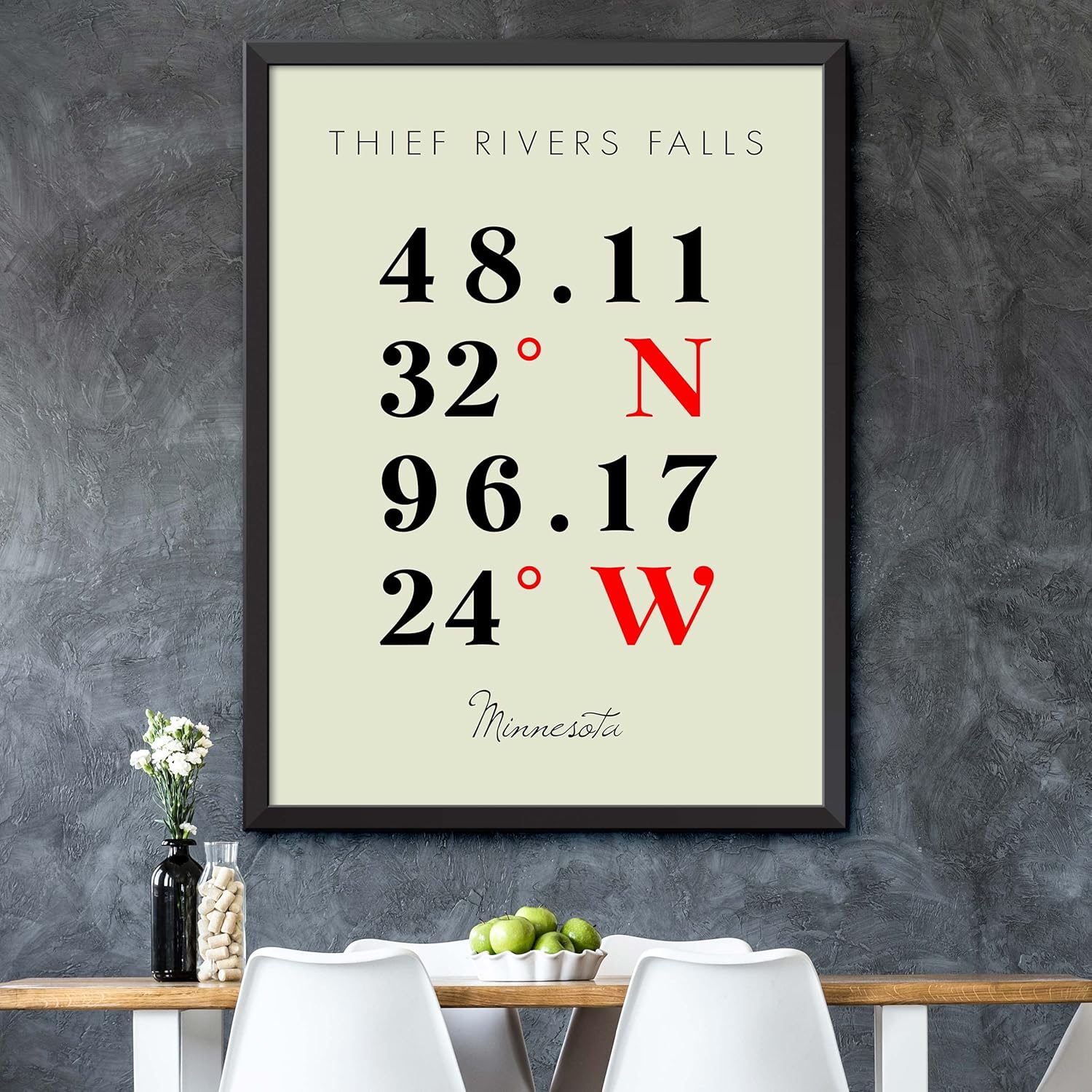 Mapa de Thief Rivers Falls, Minnesota, Coordenadas Multilíneas de Colores (8×10)