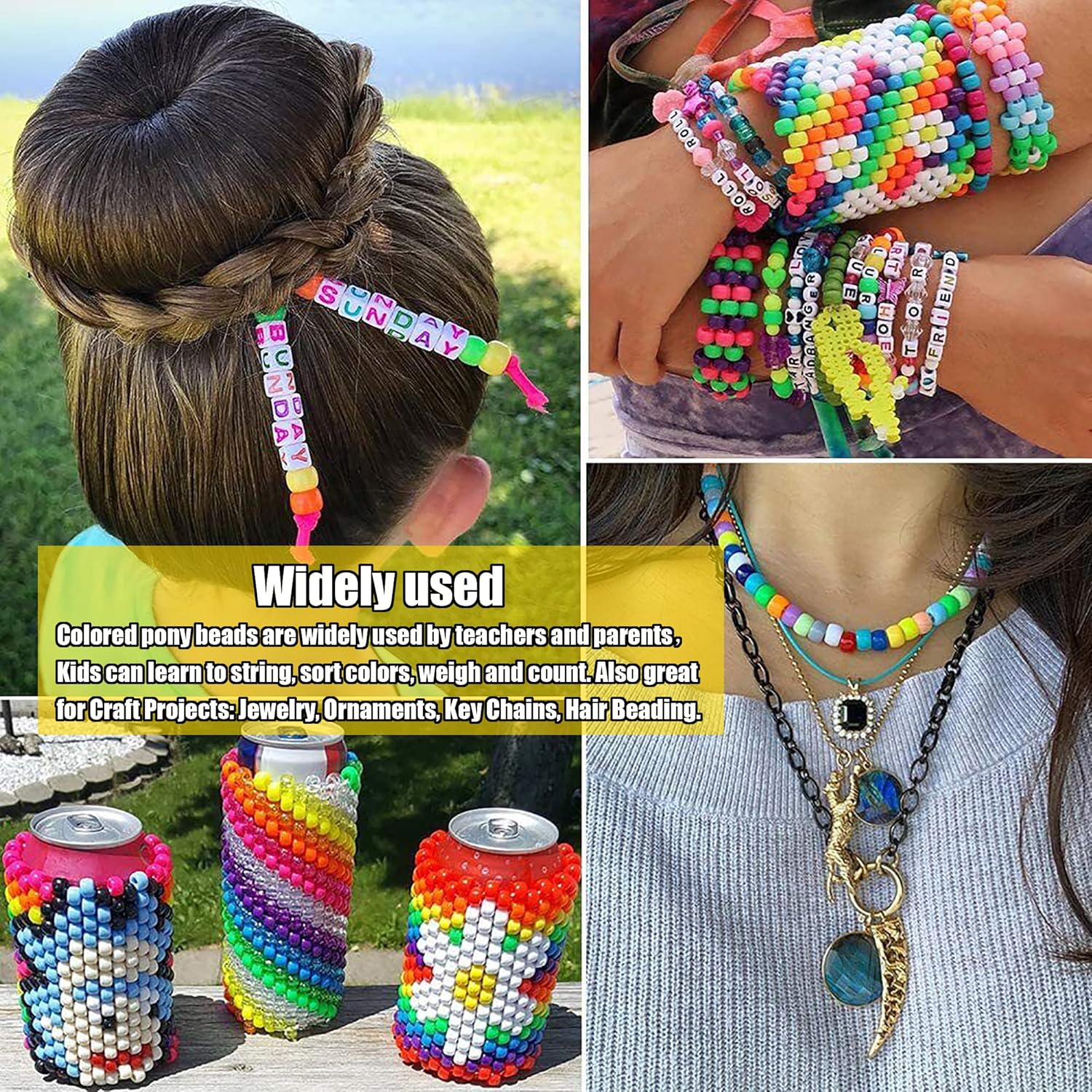 5000 cuentas de poni multicolor de plástico perforadas para manualidades, cuentas de pelo arcoíris a granel para pulseras, collares, suministros de