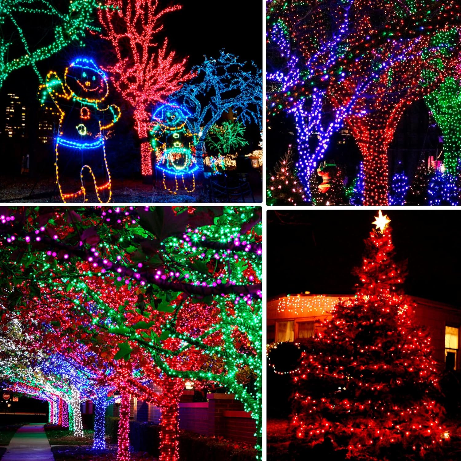 Dazzle Bright Paquete de 2 tiras solares de Navidad rojas de 400 LED de 132 pies para exteriores, funciona con energía solar con 8 modos de luces