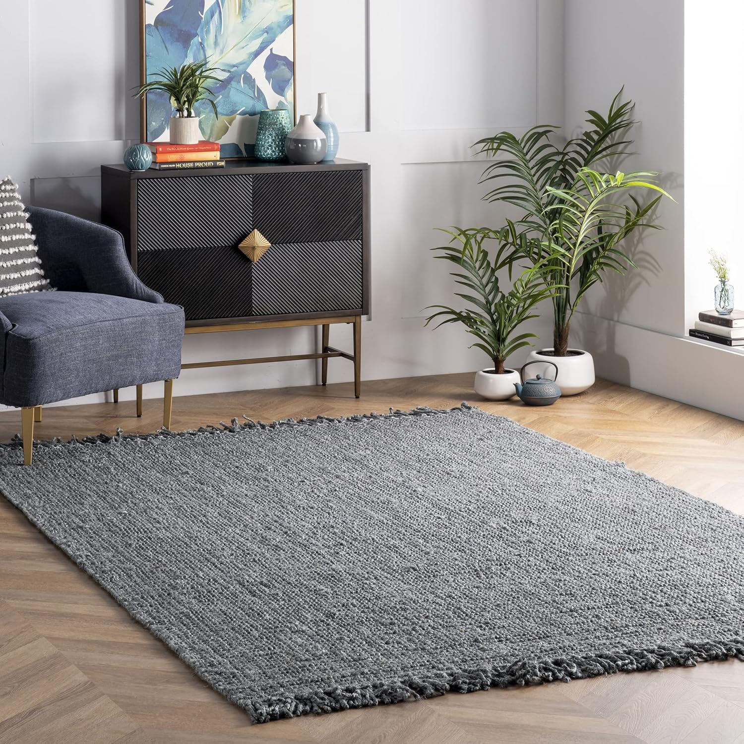nuLOOM – Alfombra gruesa de yute Daniela Farmhouse de fibra natural, ecológica, hecha a mano, dormitorio, sala de estar, comedor