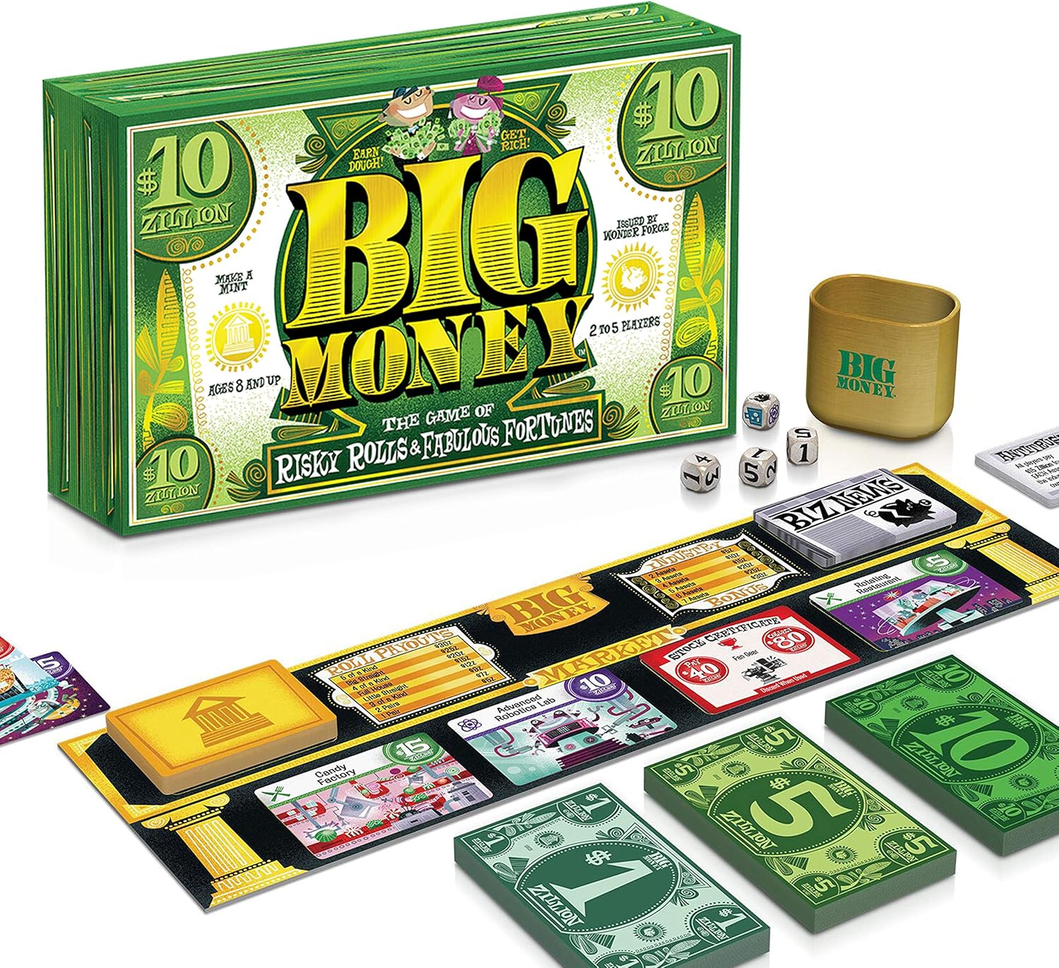 Wonder Forge Juego de dinero grande para familias y niños de 8 años en adelante, perfecto para grupos y noches de juego, verde