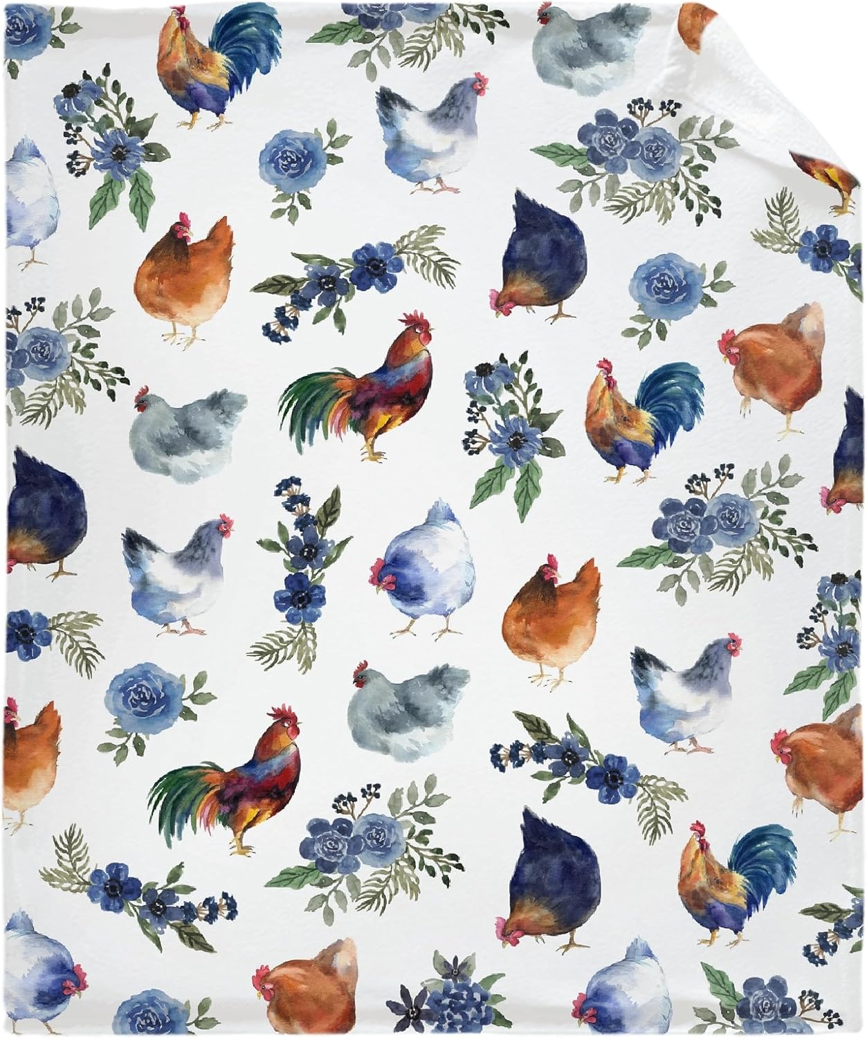 Manta floral de pollo, acogedora, suave y ligera, manta de franela para cama, sofá, viajes, todas las estaciones, pequeña de 50 x 40 pulgadas, para