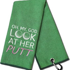 DYJYBMY Oh My God Look at Her Putt – Divertida toalla de golf bordada, toallas de golf verdes bordadas para bolsas de golf con clip, divertidos DYJYBMY Oh My God Look at Her Putt – Divertida toalla de golf bordada, toallas de golf verdes bordadas para bolsas de golf con clip, divertidos
