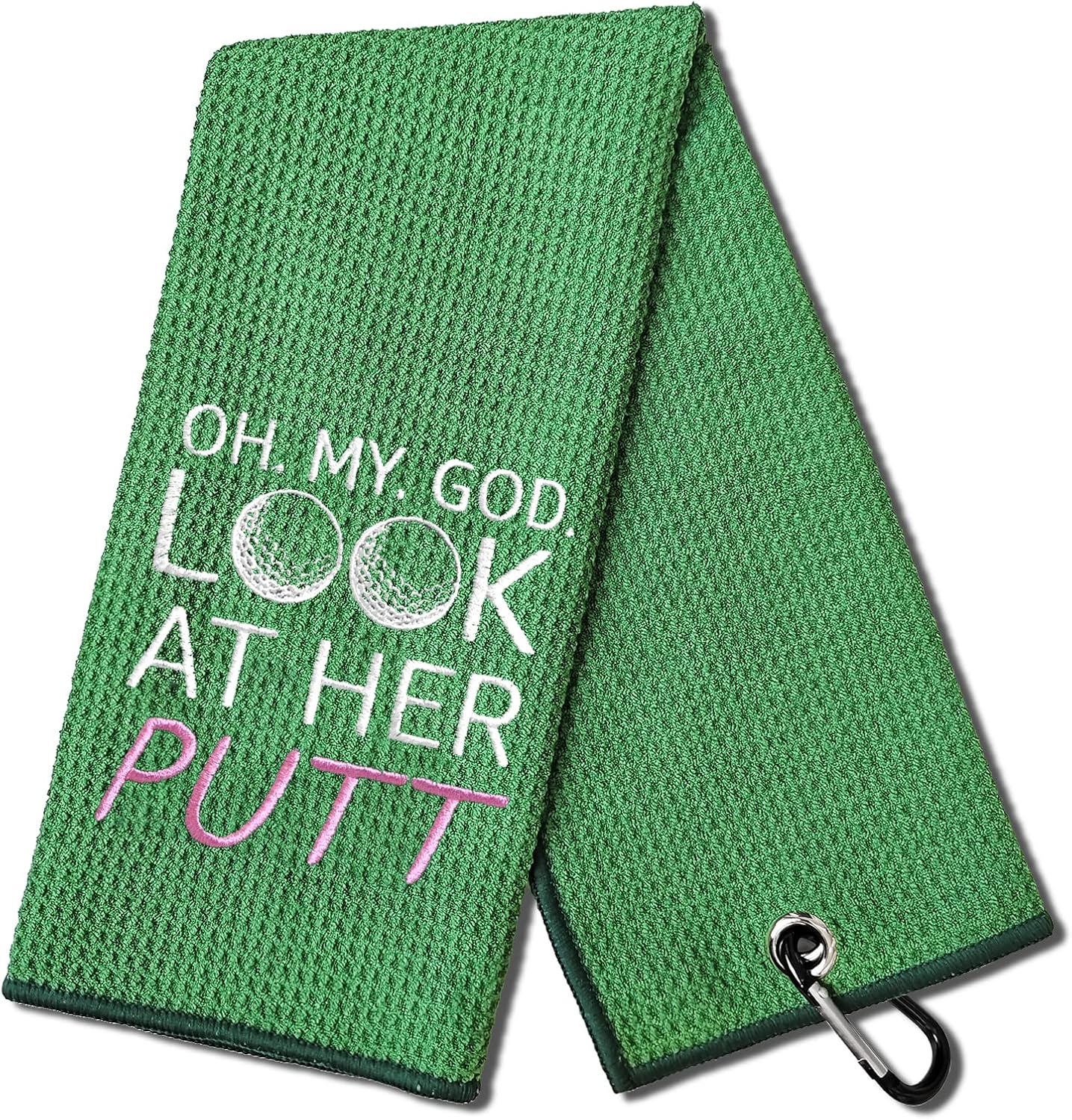 DYJYBMY Oh My God Look at Her Putt – Divertida toalla de golf bordada, toallas de golf verdes bordadas para bolsas de golf con clip, divertidos