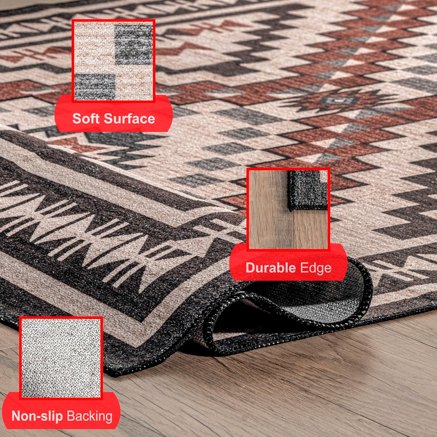 nuLOOM Leighton – Alfombra ultrafina lavable a máquina, medallón suroeste, 6 pies, cuadrada, color beige