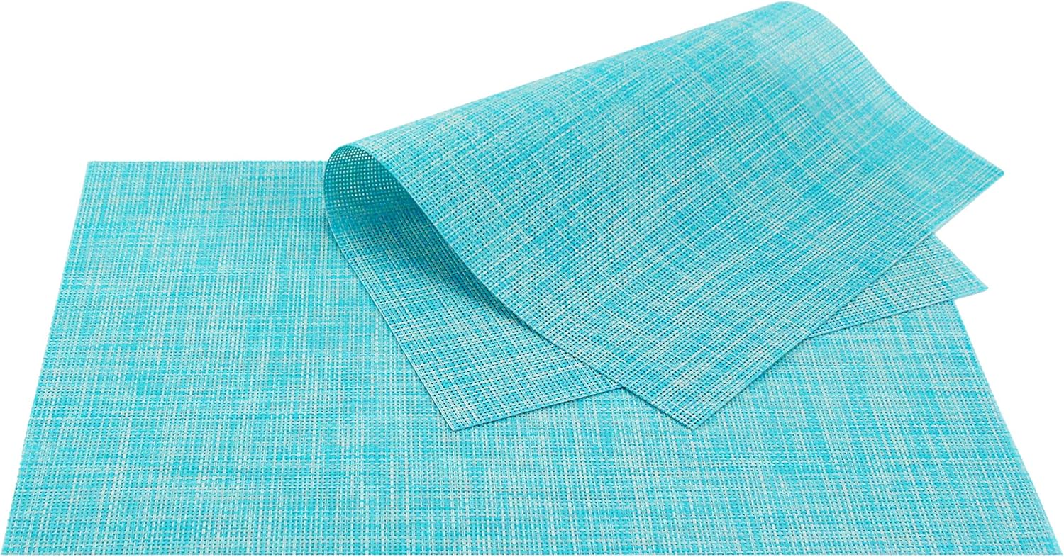 Juego de 4 manteles individuales de vinilo tejido de PVC, antideslizantes, resistentes al calor, color azul, para cocina, ambientales, manteles