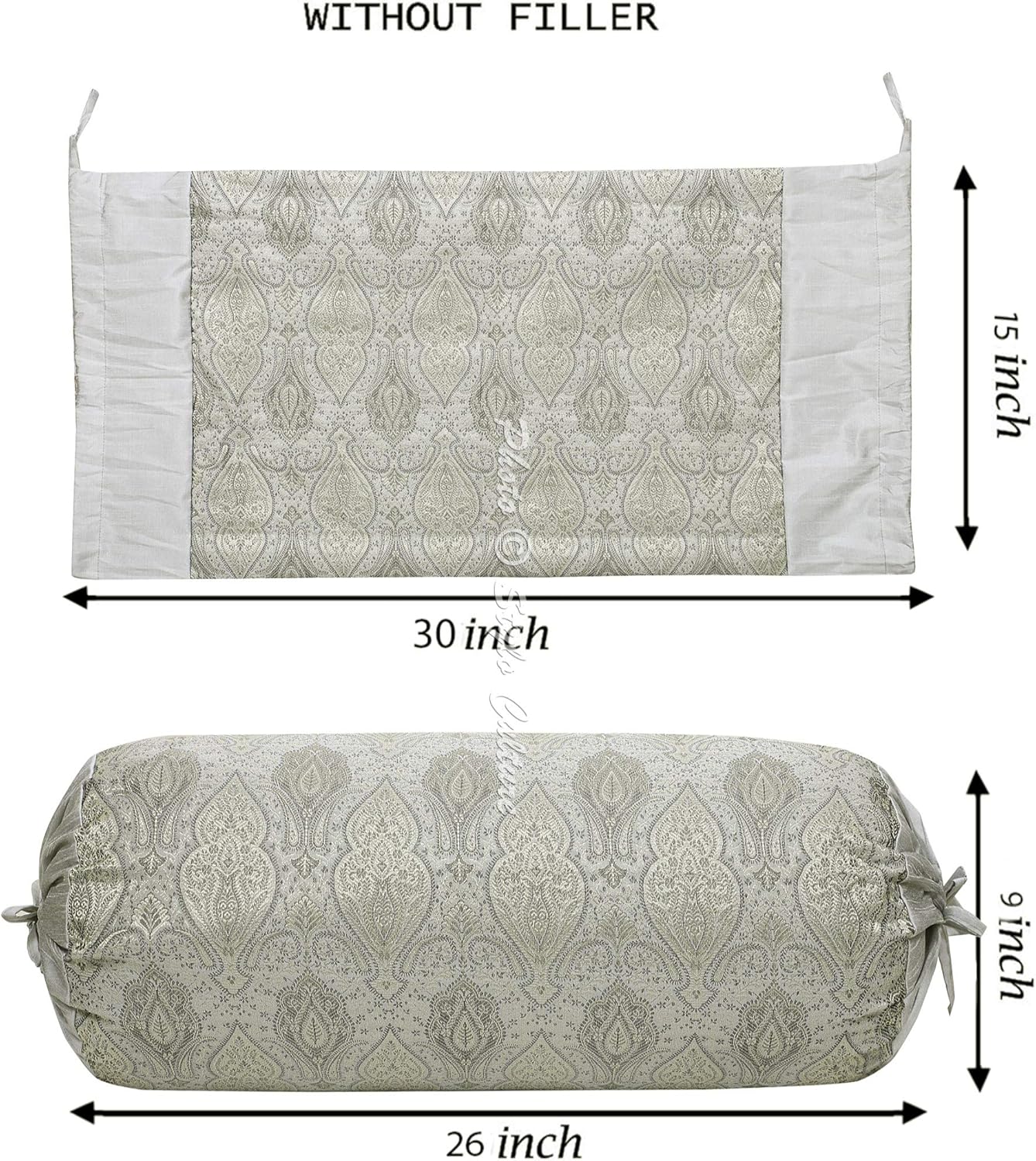 Funda de almohada de brocado tubular indio, funda de almohada decorativa de damasco tradicional, funda de cojín decorativa de damasco, 1 unidad
