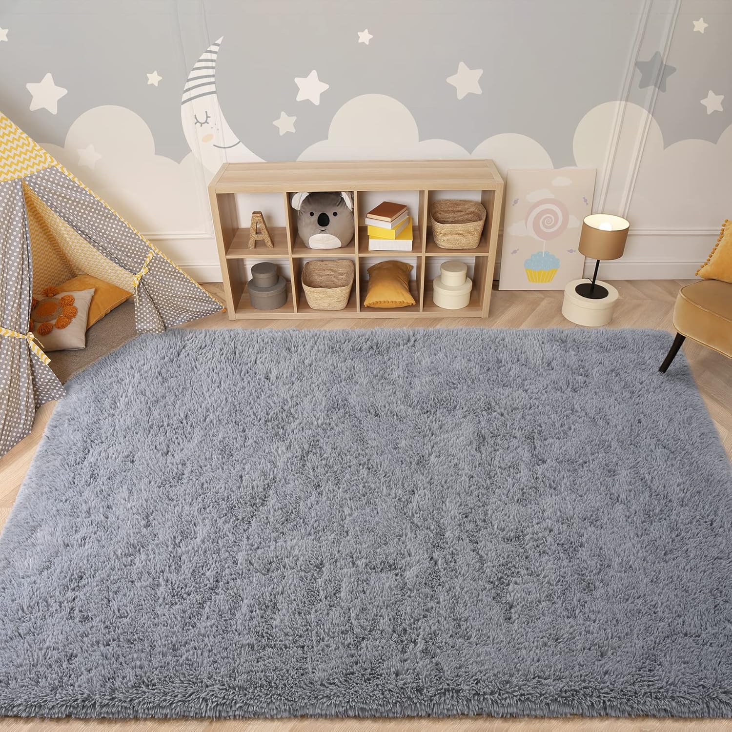Alfombra de dormitorio gris de 4 x 6 pies, esponjosa para dormitorio, alfombra suave, alfombra de área grande, alfombra lavable y antideslizante,
