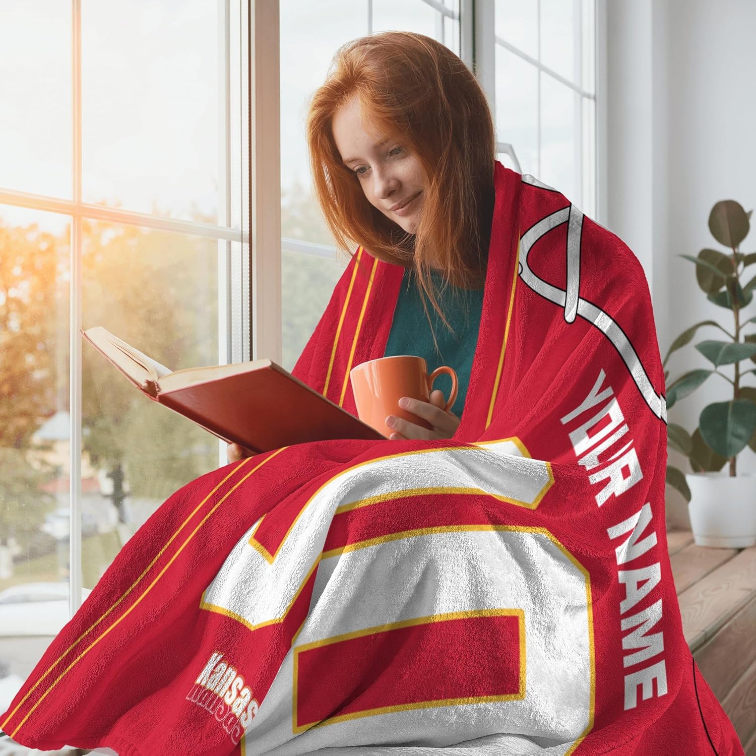 Manta personalizada de Kansas City, manta de franela personalizada del color del equipo deportivo con nombre y número de fanáticos, regalo para