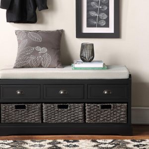 P PURLOVE Banco de almacenamiento Homes Collection Banco de almacenamiento de mimbre con 3 cajones y 3 cestas tejidas, banco de zapatos de entrada P PURLOVE Banco de almacenamiento Homes Collection Banco de almacenamiento de mimbre con 3 cajones y 3 cestas tejidas, banco de zapatos de entrada