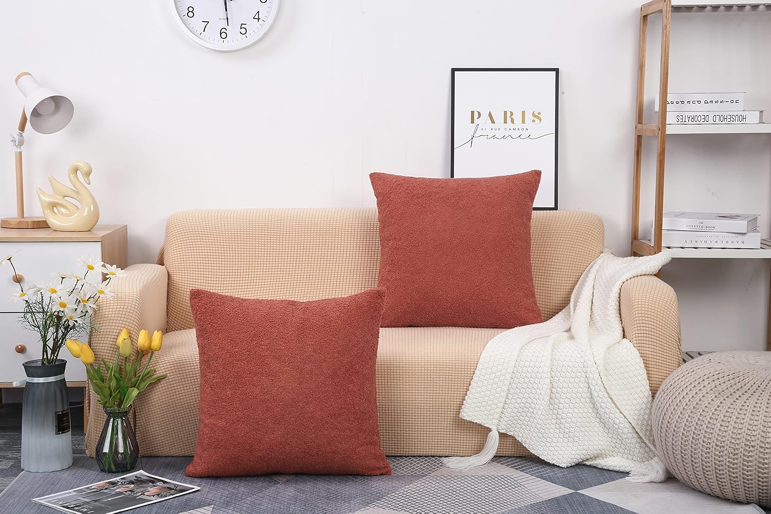 TangDepot Paquete de 2 fundas de almohada lujosas y esponjosas de piel de oveja sintética, fundas de almohada cuadradas, fundas de almohada para