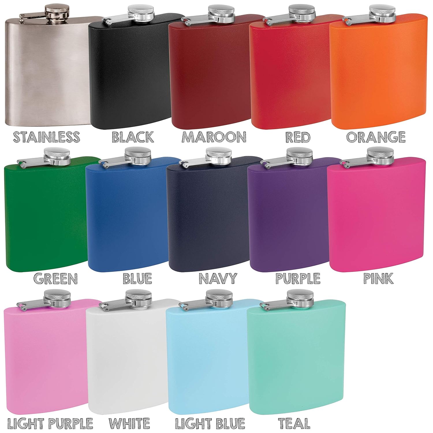 Clear Water Home Goods  Frasco de acero inoxidable recubierto de polvo de 6 oz  Fiesta de boda  padrino de boda  dama de honor  10 colores a elegir