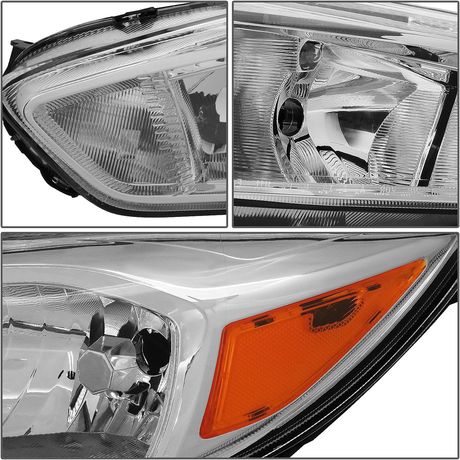 Par de lámparas de montaje de faros delanteros de esquina ámbar con carcasa cromada compatibles con Ford Focus 3 generación 15-18