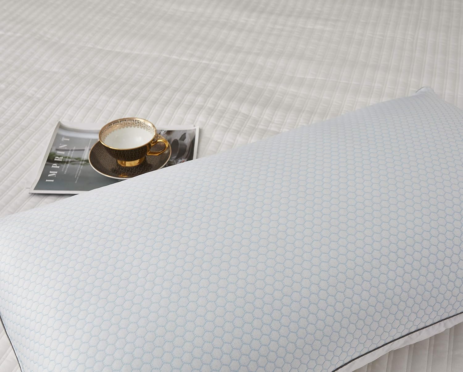 kathy ireland Almohadas de cama de plumas de ganso blanco de 233 hilos para verano, invierno (2 unidades), tamaño King