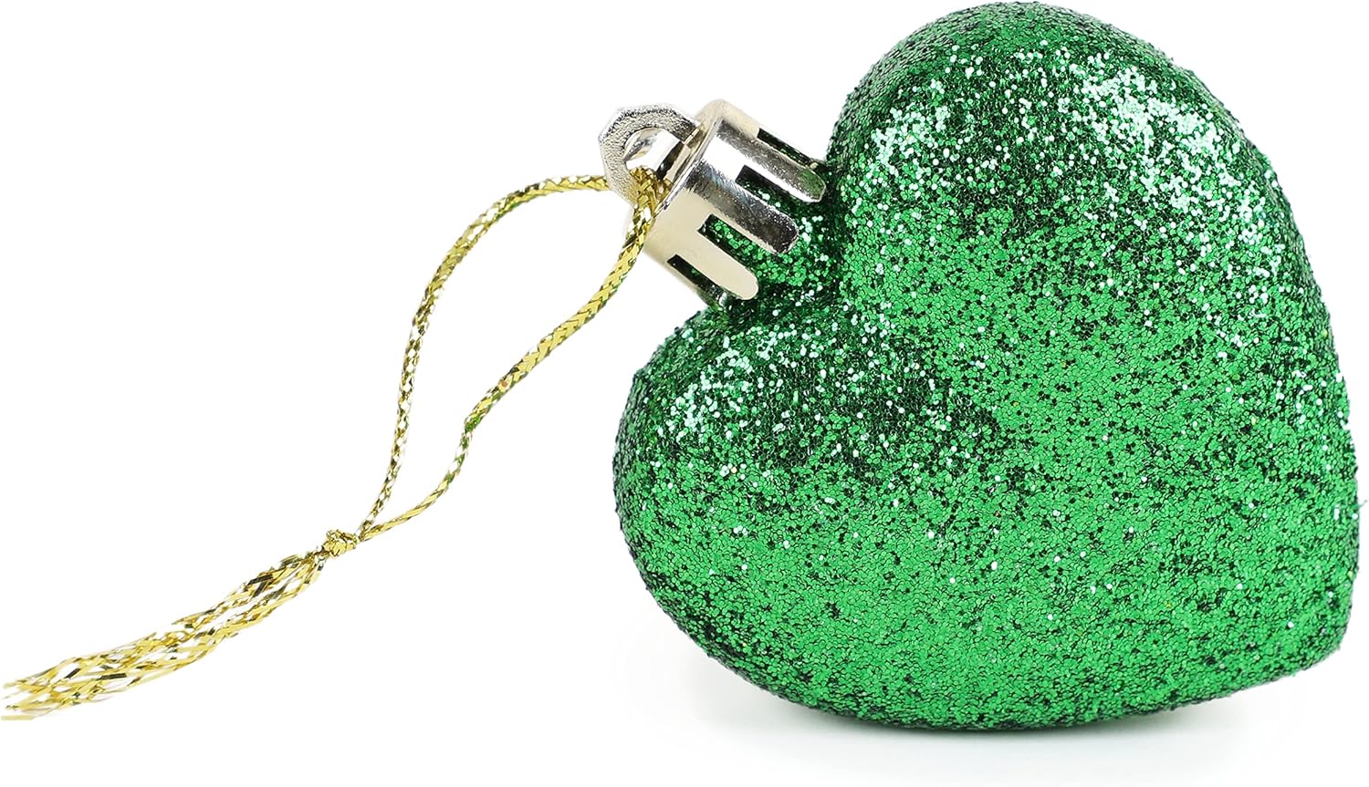 Christmas Concepts 16 bolas de árbol de Navidad con forma de corazón verde esmeralda con purpurina de 2.362 in