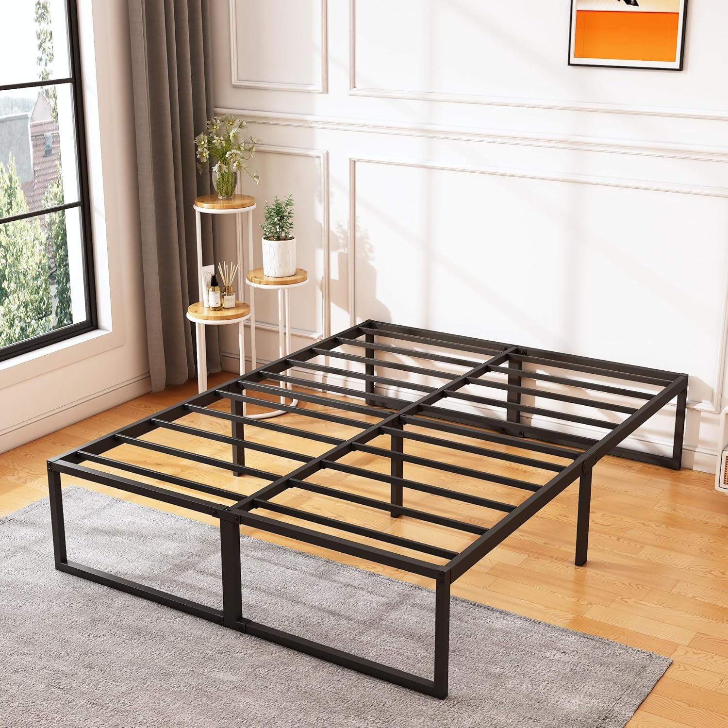Marco de cama Queen de 18 pulgadas, no necesita somier, plataforma de metal resistente, marco de cama tamaño Queen, soporte de listones de acero