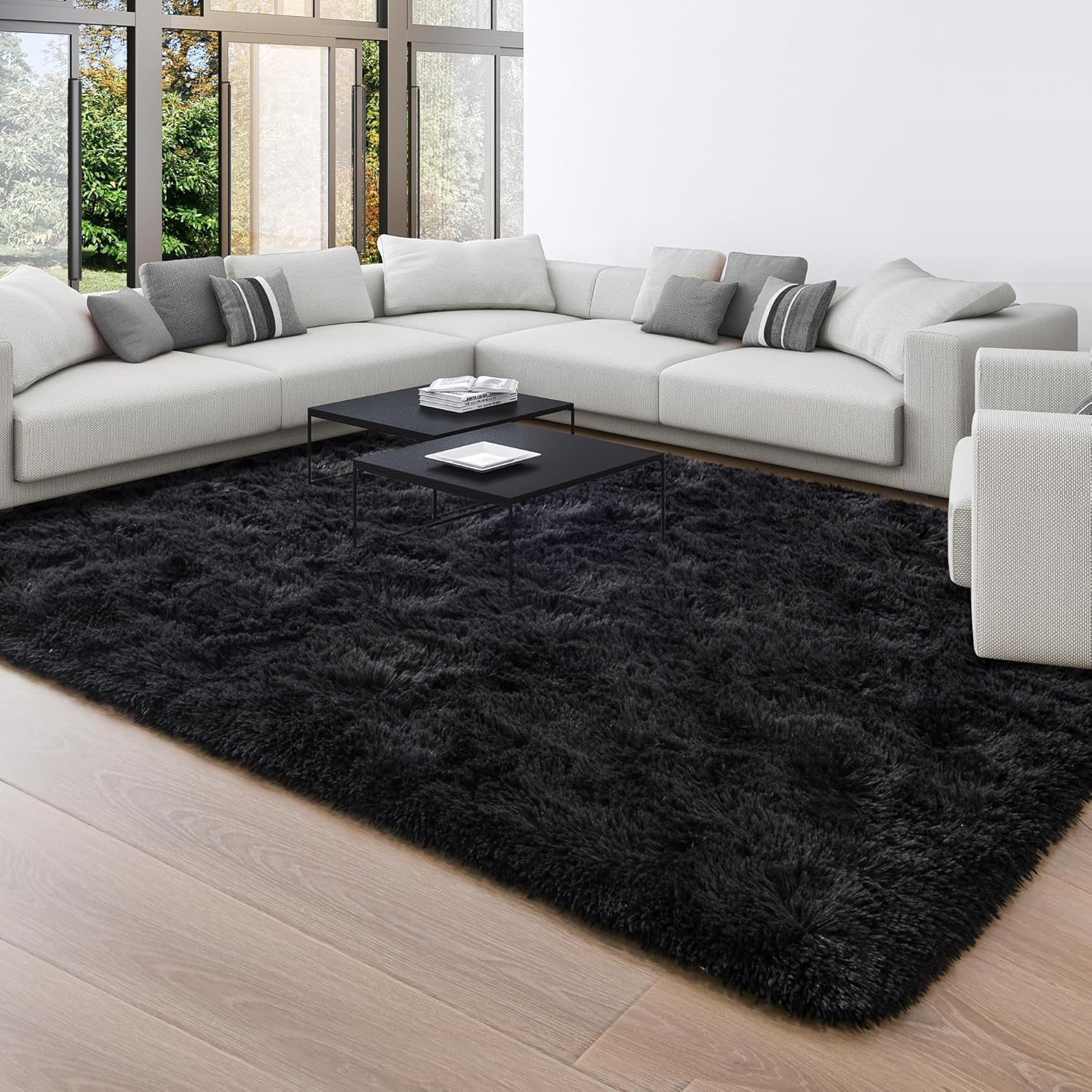 Foxmas Alfombra suave para sala de estar, de 8 x 10 pies, lavable, grande, esponjosa, gruesa, lanuda con parte inferior antideslizante para