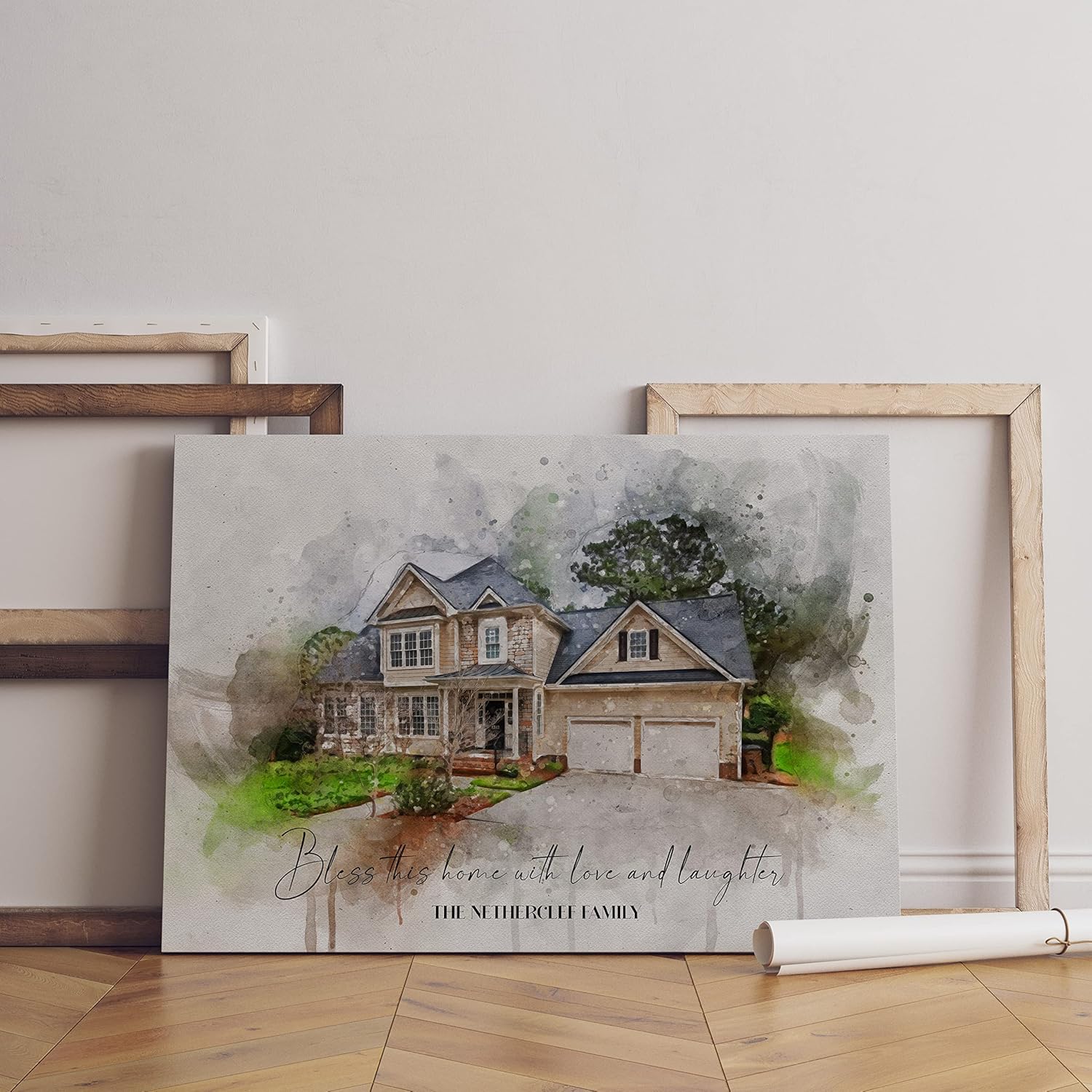 Awesometik Retrato de casa personalizado sobre lienzo, pintura de casa de acuarela, regalo personalizado de inauguración de la casa, regalo para