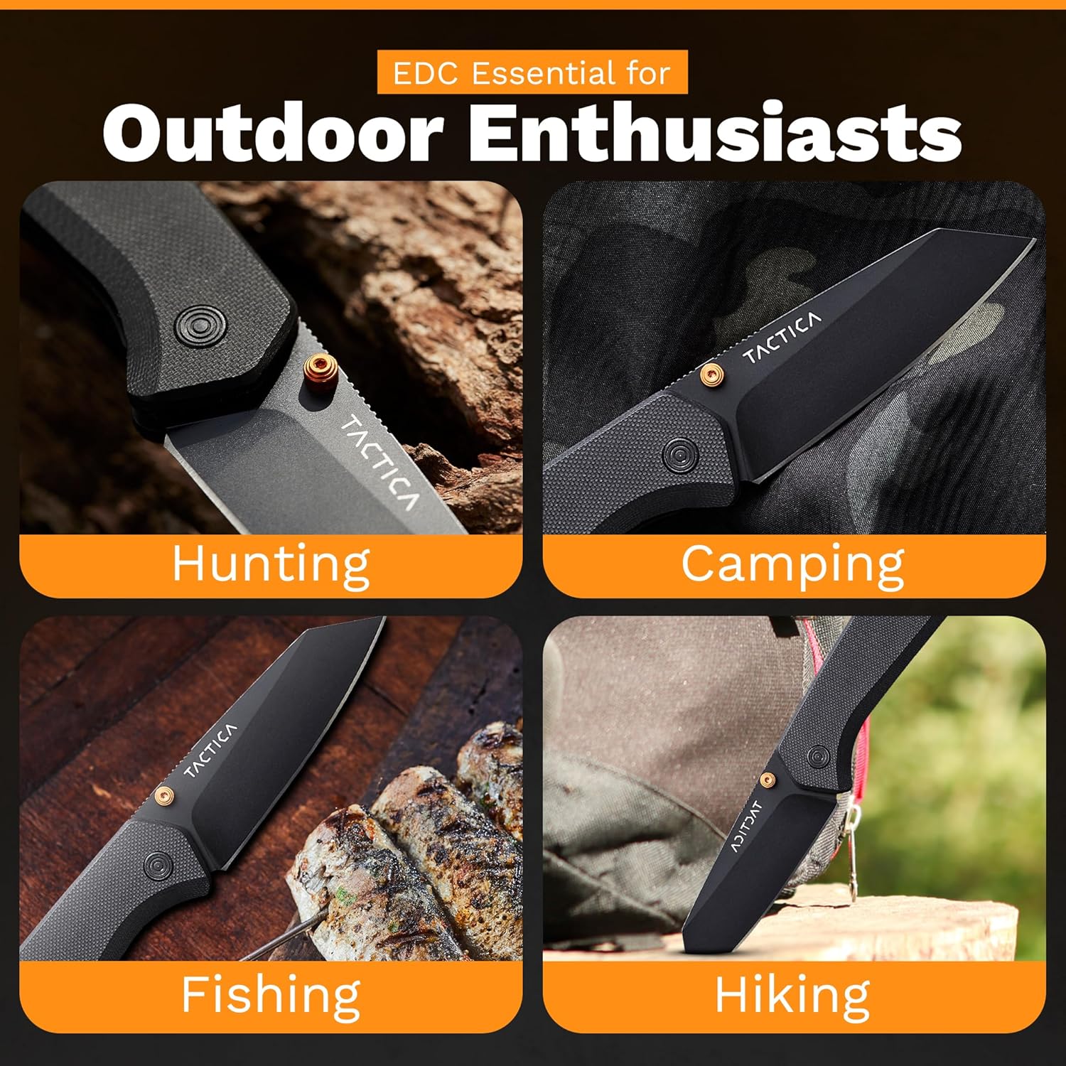 TACTICA Cuchillo de bolsillo plegable para camping, senderismo y uso diario  Pequeño cuchillo de bolsillo EDC para hombres y mujeres  Cuchillo de