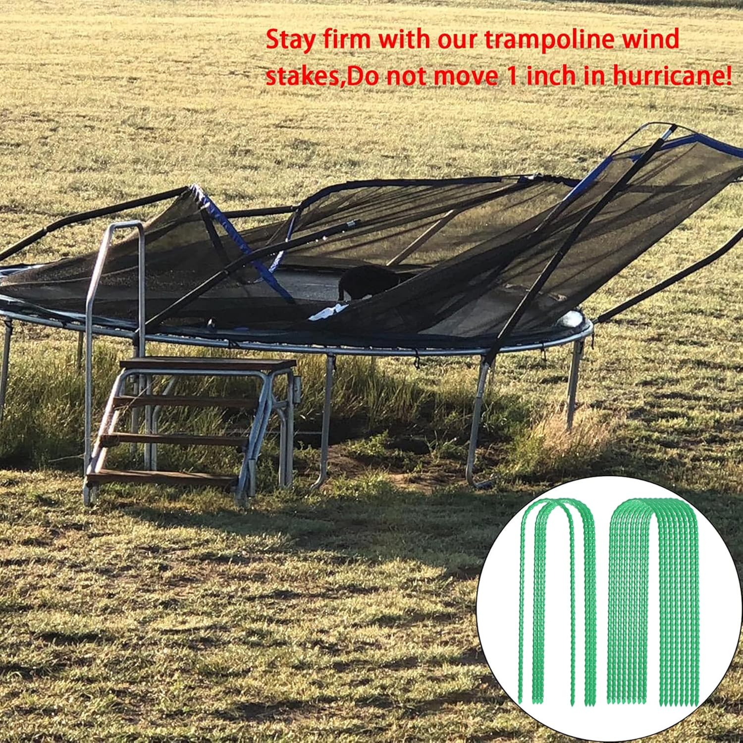 Estacas de viento para trampolines de 10 x 2 pulgadas, estacas de acero resistentes en forma de U, anclajes de suelo con extremo afilado para tienda