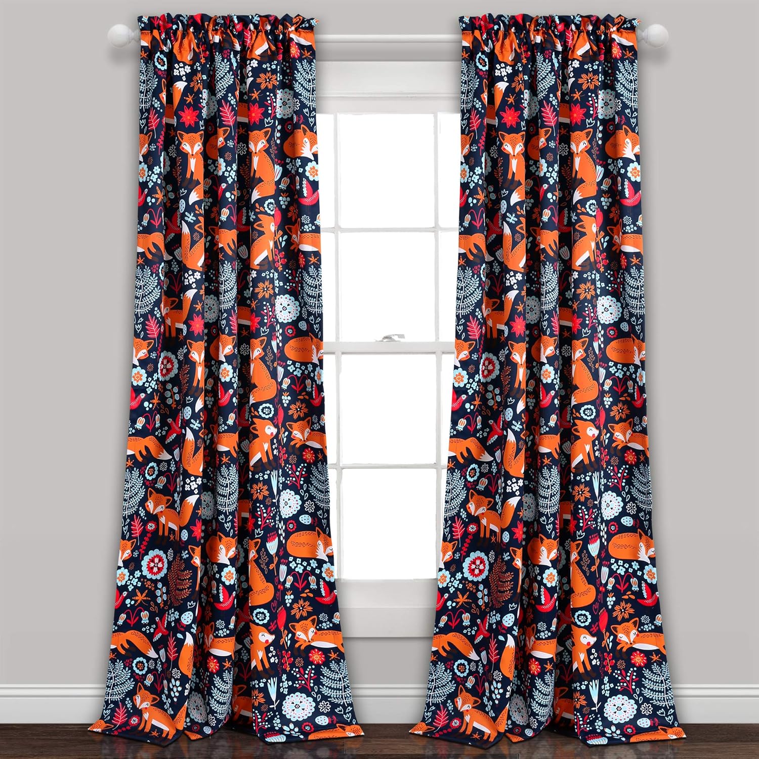 Lush Decor Lush Décor Pixie Fox – Par de paneles de cortinas para oscurecer la habitación, 52 pulgadas de ancho x 84 pulgadas de largo, azul marino