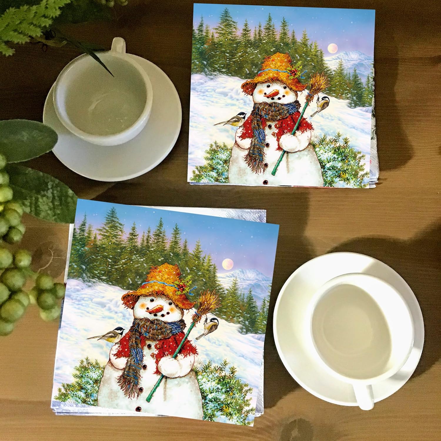 Servilletas de Navidad de 13 x 13 pulgadas para Decoupage, servilletas de muñeco de nieve con pájaros, servilletas de papel de Navidad, servilletas