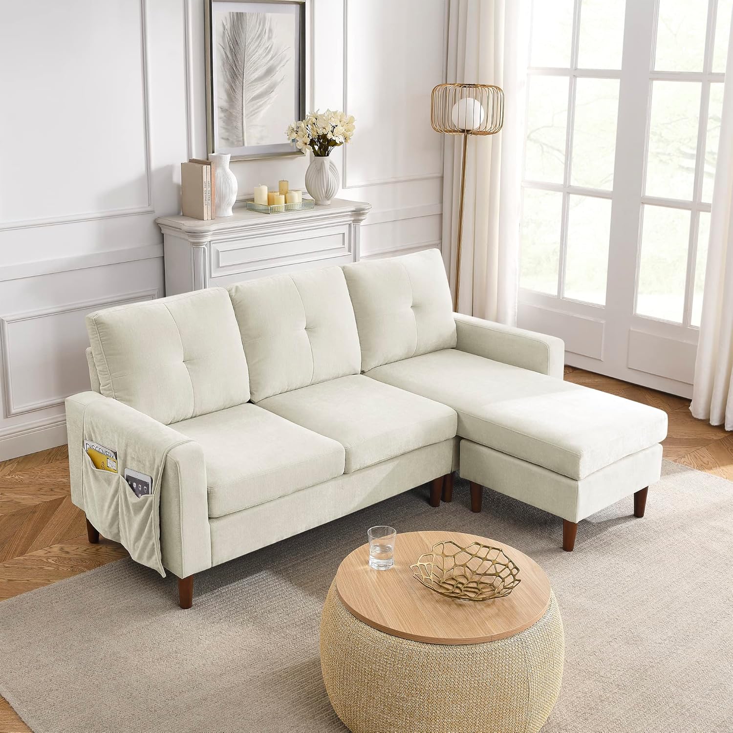 Moderno sofá modular convertible de 80 pulgadas para sala de estar, apartamento, sofá de 3 asientos en forma de L con cojines extraíbles, felpilla