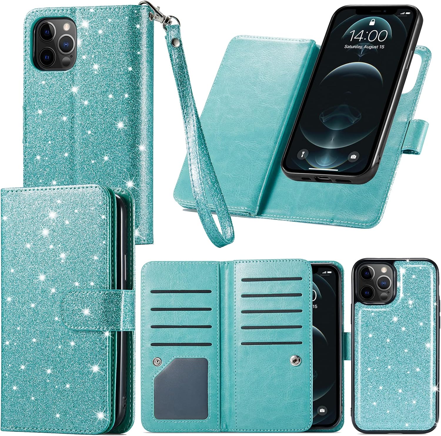 Varikke Funda tipo cartera para iPhone 11, funda magnética desmontable con tarjetero y soporte y correa de muñeca para iPhone 11 6.1 pulgadas, funda