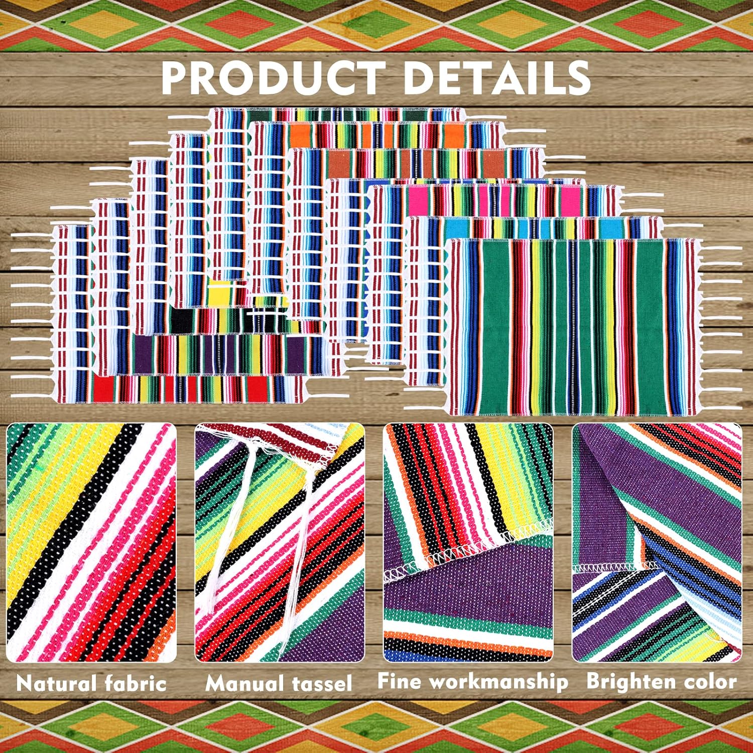 Paquete de 12 manteles individuales mexicanos, 12.99 x 18.89 pulgadas, manteles individuales mexicanos de serape mexicano, manteles individuales