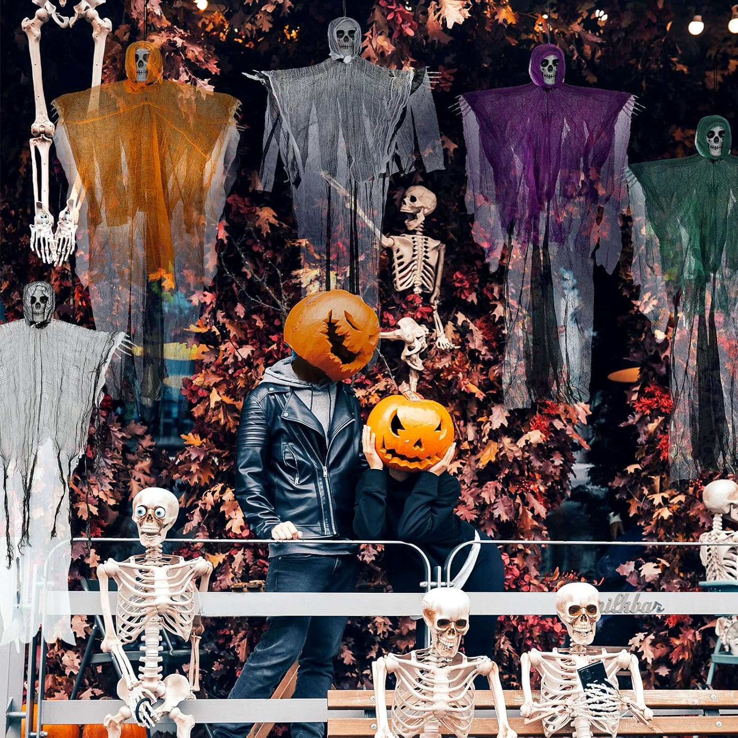 5 piezas de 35 pulgadas de Halloween colgantes de parca colgantes de esqueleto de Halloween, fantasmas, decoración de fantasmas colgantes,