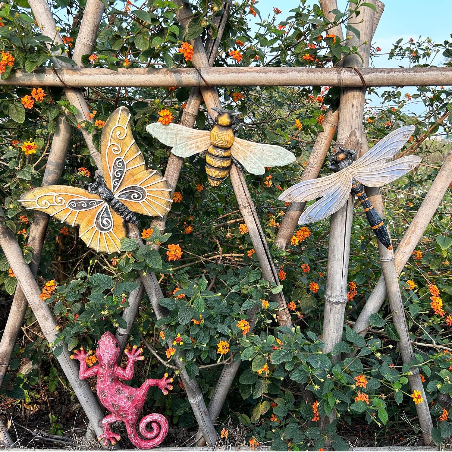 seefun Decoración de pared de libélula para exteriores, esculturas de poliresina colgantes, decoración de jardín para el hogar, dormitorio, patio