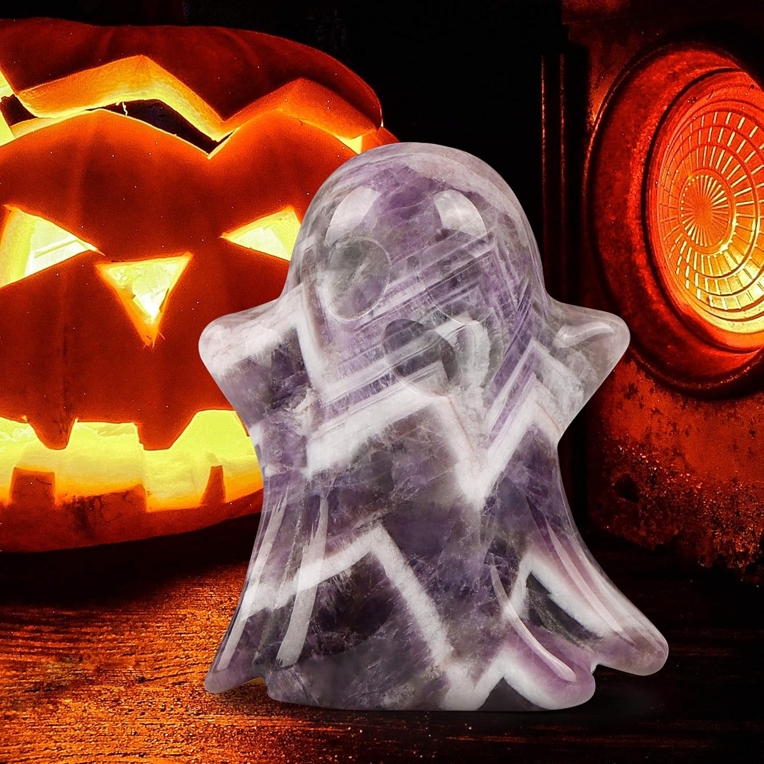Artistone Figura de fantasma de cristal de amatista de 1.7 pulgadas, piedra preciosa tallada a mano, piedra curativa de Reiki, estatua de fantasma