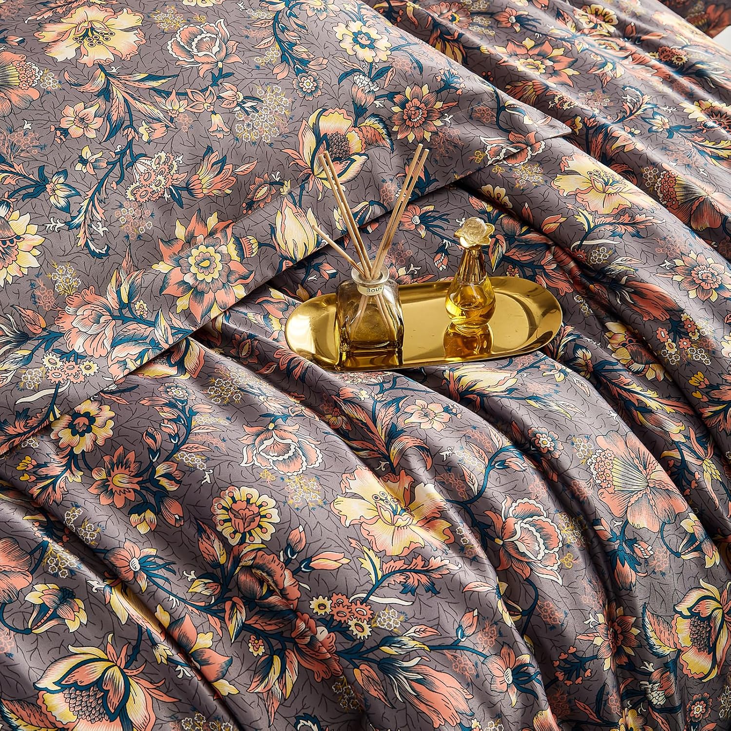 Cupocupa Juego de edredón Queen de 7 piezas en una bolsa, juego de edredón tamaño queen suave juego de edredón floral ligero vintage para todas las