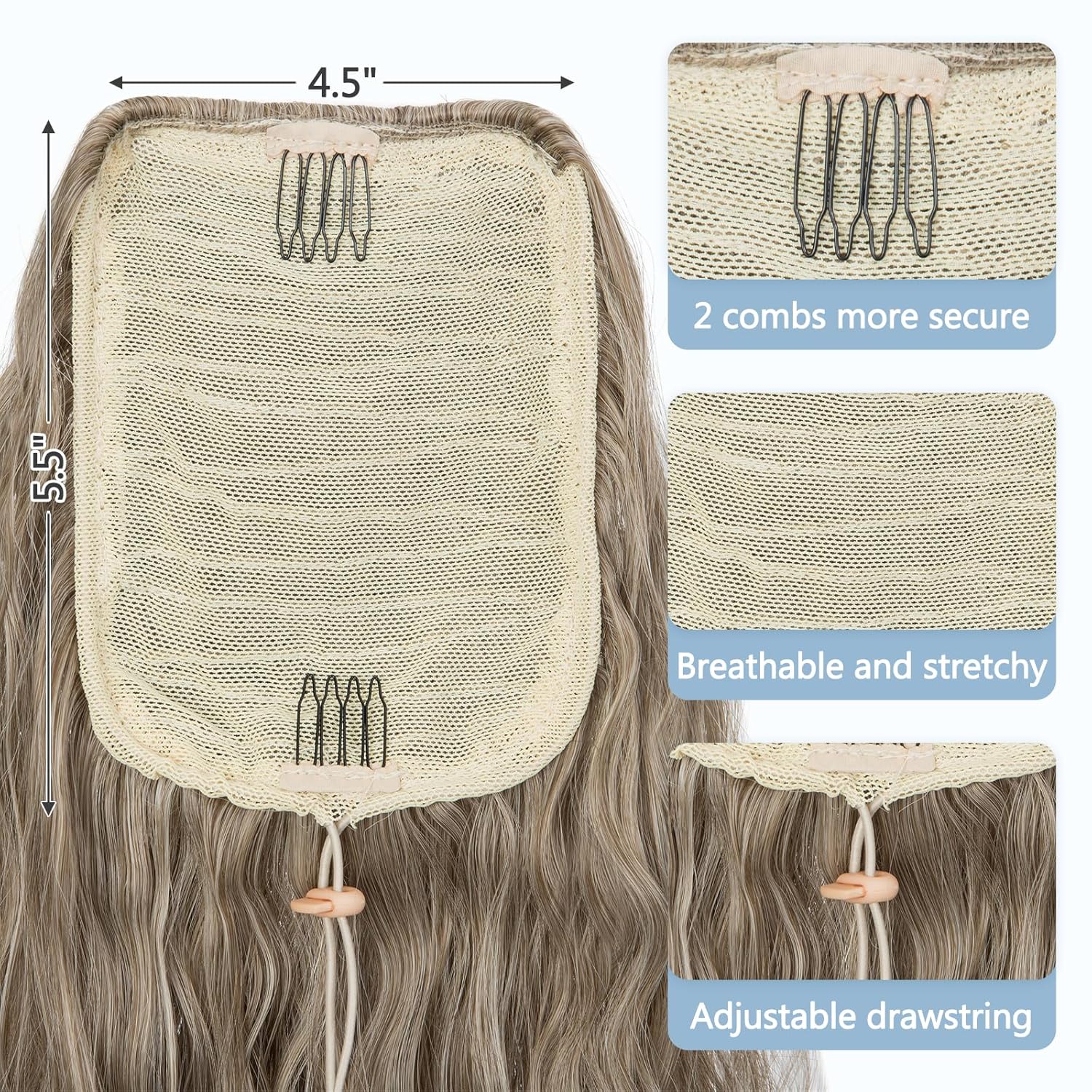 Cola de caballo rizada con cordón para mujer, de 32 pulgadas de largo, sintético, natural, ondulado, con clip, extensiones de cabello esponjoso,