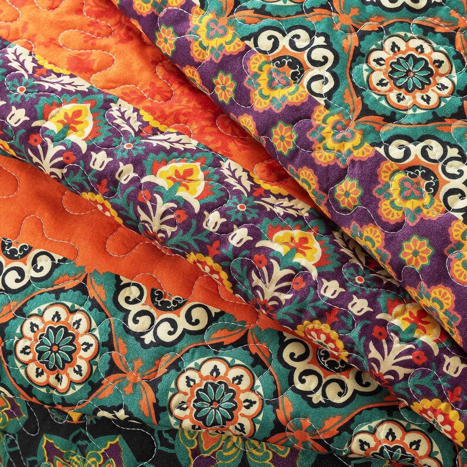 HoneiLife Juego de edredón tamaño Queen  Colcha de microfibra de 3 piezas, colchas ligeras de flores silvestres, funda de cama retro, juego de ropa