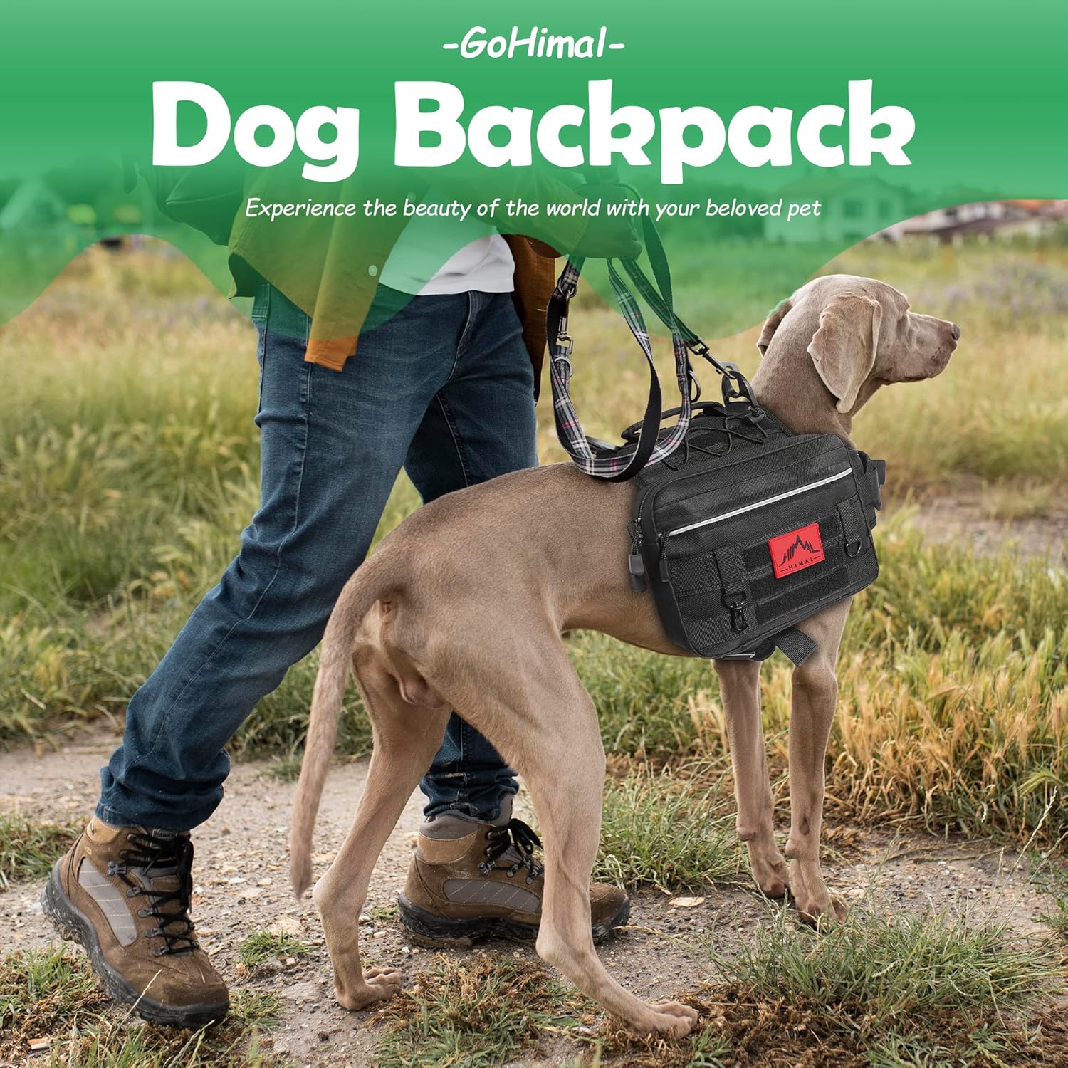 GoHimal Mochila de senderismo para perros grandes y medianos para llevar, bolsa de sillín para viajes y campamentos, mochila ajustable para perros