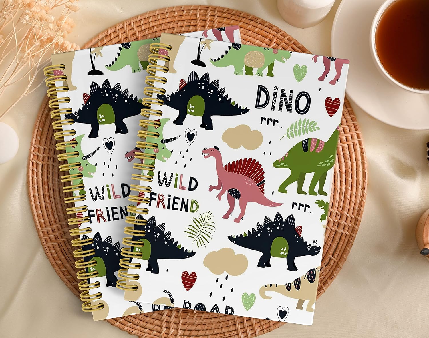 Cuaderno de dinosaurios para niños, cuadernos de dinosaurios en espiral de rayas anchas para niños, cuaderno encuadernado en espiral de 5.5 x 8.3